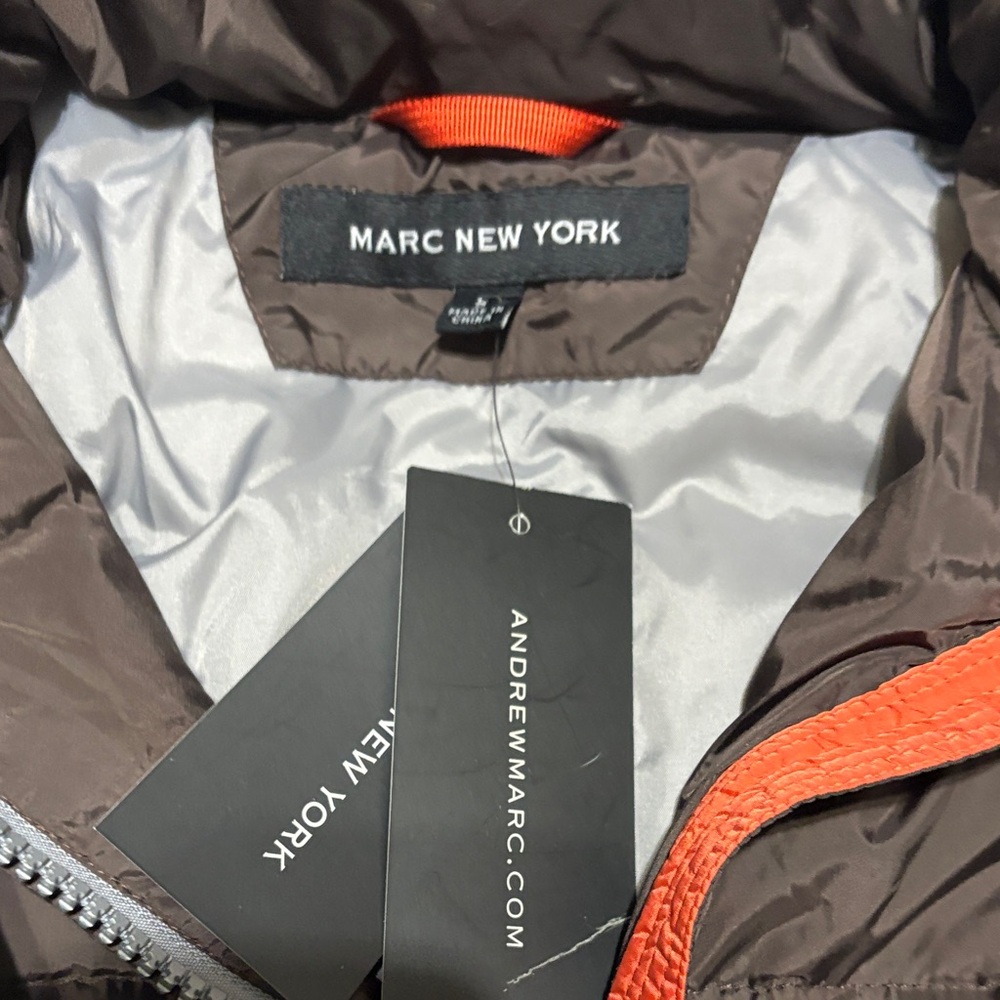 BNWT Marc New York Dark Brown Puffer Jacket with Fur-Trimmed Hood - Picture 3 of 3